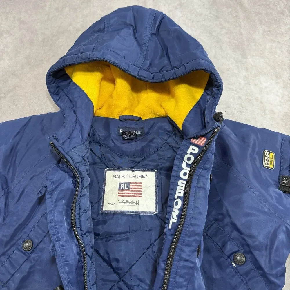 Vintage Polo Sport Snowsuit Size 4T Blue Ralph Lauren Puffer Zip Up Belted